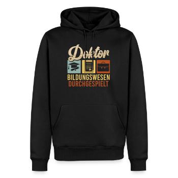 DOKTOR BILDUNGSWESEN DURCHGESPIELT Doktor Lustig - Männer Premium Bio Hoodie - Schwarz - Vorne - Nico (187cm)