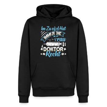 Doktortitel IM ZWEIFEL HAT FRAU DOKTOR RECHT - Männer Premium Bio Hoodie - Schwarz - Vorne - Nico (187cm)