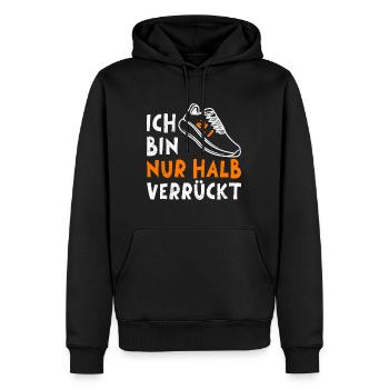 Halb Marathon Läufer BIN NUR HALB VERRÜCKT Lustig - Männer Premium Bio Hoodie - Schwarz - Vorne - Nico (187cm)