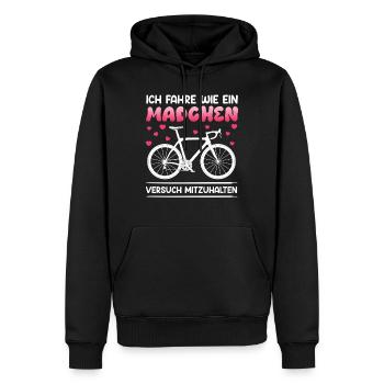 Radfahrerin FAHRE WIE EIN MÄDCHEN Lustiges - Männer Premium Bio Hoodie - Schwarz - Vorne - Nico (187cm)