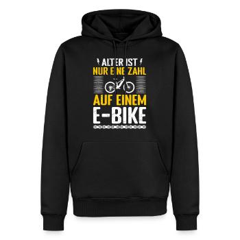E-Bike ALTER IST NUR EINE ZAHL AUF EINEM E-BIKE - Männer Premium Bio Hoodie - Schwarz - Vorne - Nico (187cm)