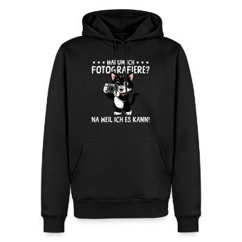 Fotografieren Weil ich es kann - Schwarze Katze - Männer Premium Bio Hoodie - Schwarz - Vorne - Nico (187cm)