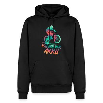Radfahrer ICH BIN DER AKKU Radeln Lustiges - Männer Premium Bio Hoodie - Schwarz - Vorne - Nico (187cm)