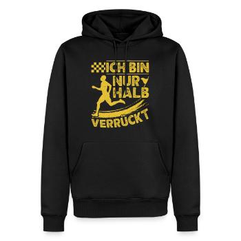 Läufer ICH BIN NUR HALB VERRÜCKT Laufen Lustig - Männer Premium Bio Hoodie - Schwarz - Vorne - Nico (187cm)