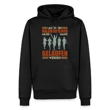 Läufer AUCH HALBMARATHON MUSS GELAUFEN WERDEN - Männer Premium Bio Hoodie - Schwarz - Vorne - Nico (187cm)
