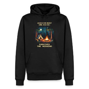 Succès débloqué Week-end de bushcraft Survivant - Sweat à capuche Premium bio Homme - noir - Devant - Nico (187cm)