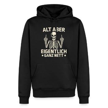 Alt aber eigentlich ganz nett - Frecher Totenkopf - Männer Premium Bio Hoodie - Schwarz - Vorne - Nico (187cm)