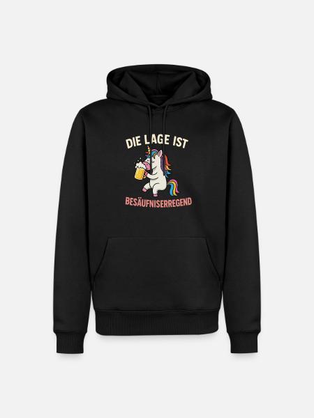 Einhorn mit Bier - Männer Premium Bio Hoodie - Schwarz