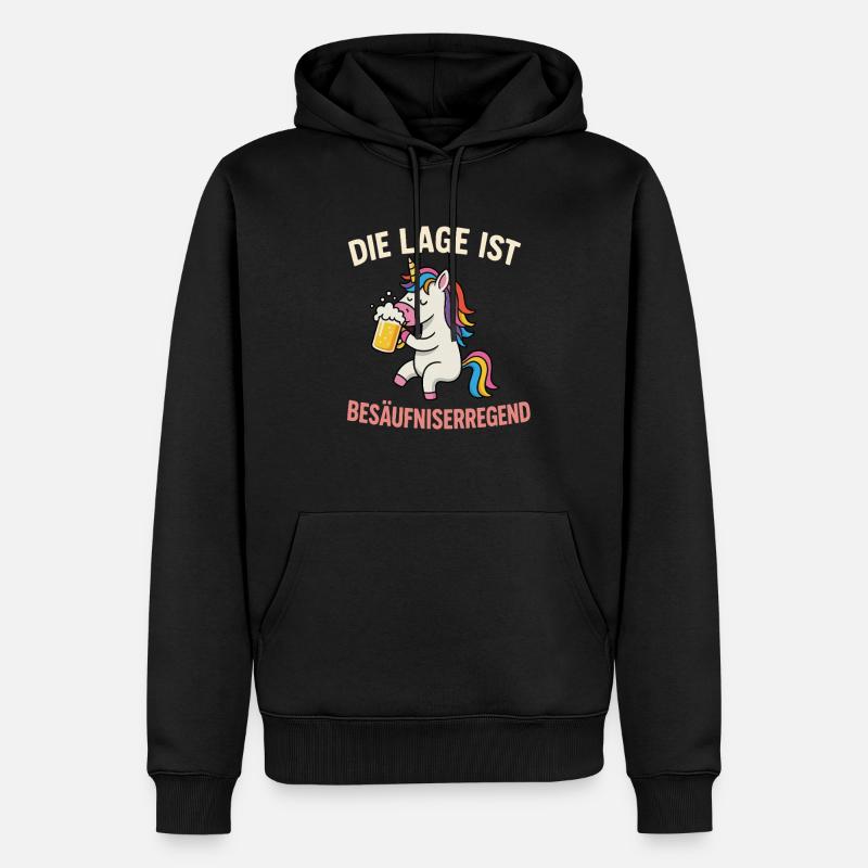 Einhorn mit Bier - Männer Premium Bio Hoodie - Schwarz
