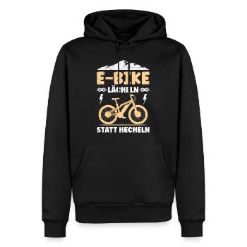 Elektro Fahrrad E-BIKE LÄCHELN STATT HECHELN - Männer Premium Bio Hoodie - Schwarz - Vorne - Nico (187cm)