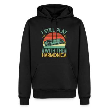 Funny Harmonica Player Still Play With Harmonica - Men’s Premium Organic Hoodie - black - Front - Nico (187cm)