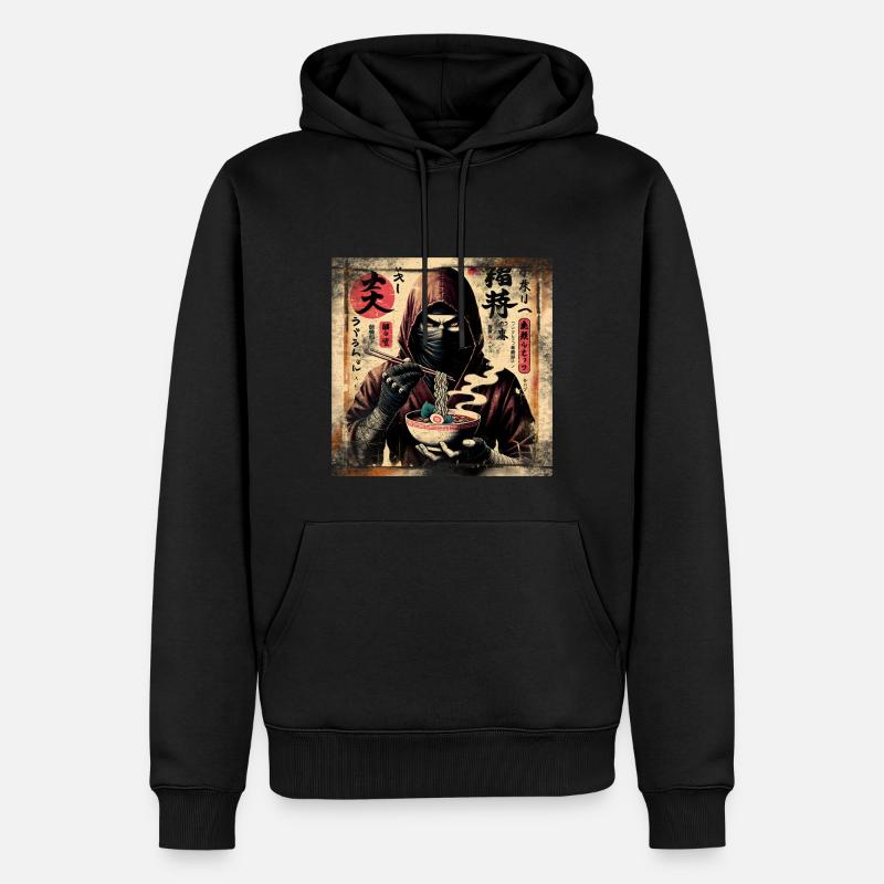 Ramen Ninja Grunge Style d’affiche - Sweat à capuche Premium bio Homme - noir