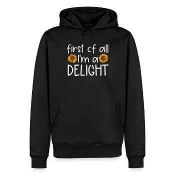 Erstens bin ich eine Freude - Männer Premium Bio Hoodie - Schwarz - Vorne - Nico (187cm)