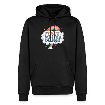 Erstens bin ich eine Freude - Männer Premium Bio Hoodie - Schwarz - Vorne - Nico (187cm)