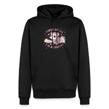 Zuallererst bin ich ein Delight-Opossum, ich bin e - Männer Premium Bio Hoodie - Schwarz - Vorne - Nico (187cm)