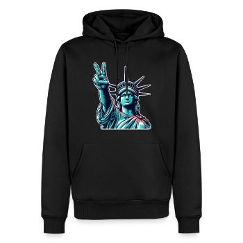Freiheitsstatue Peace - Männer Premium Bio Hoodie - Schwarz - Vorne - Nico (187cm)