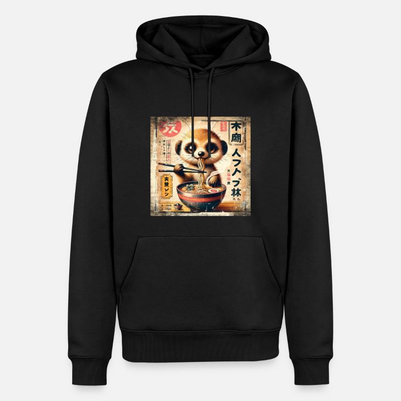 Ramen Meerkat Grunge Poster Style - Sweat à capuche Premium bio Homme - noir