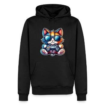 Katze Gaming Gamer - Männer Premium Bio Hoodie - Schwarz - Vorne - Nico (187cm)