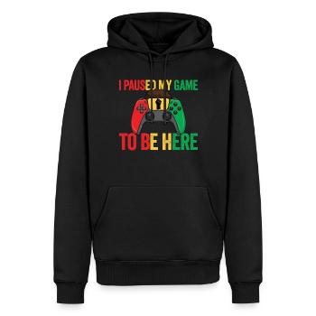 Ich habe mein Spiel pausiert, um hier zu sein. Vid - Männer Premium Bio Hoodie - Schwarz - Vorne - Nico (187cm)