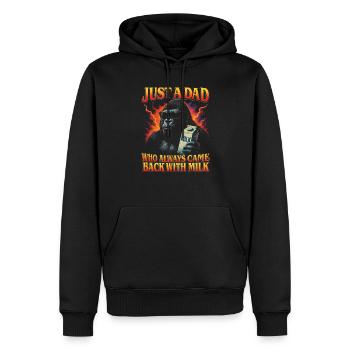 Juste un père qui revenait toujours avec le lait - Sweat à capuche Premium bio Homme - noir - Devant - Nico (187cm)