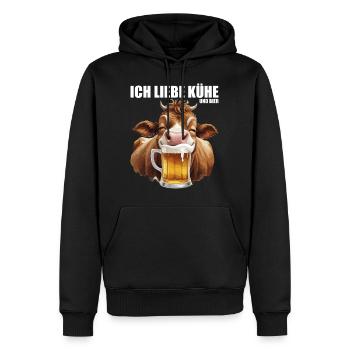 trinkende Kuh mit Bier Ich liebe Kühe und Bier  - Männer Premium Bio Hoodie - Schwarz - Vorne - Nico (187cm)
