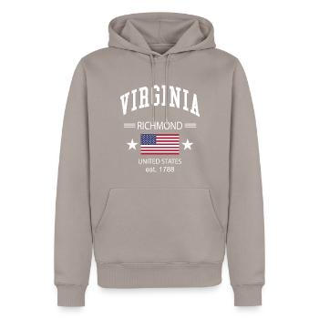 Virginia - Männer Premium Bio Hoodie - Taupe - Vorne - Nico (187cm)