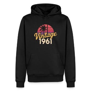 Vintage, 1961, Rétro, Coucher de soleil - Sweat à capuche Premium bio Homme - noir - Devant - Nico (187cm)