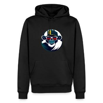 Hyper stylish chimpanzee with glasses and cap - Men’s Premium Organic Hoodie - black - Front - Nico (187cm)