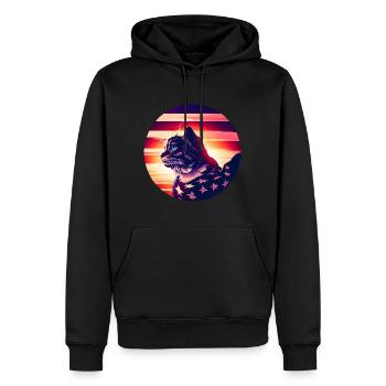 Coucher de soleil de chat américain - Sweat à capuche Premium bio Homme - noir - Devant - Nico (187cm)
