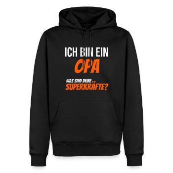 Ich bin ein Opa. Was sind deine Superkräfte? - Männer Premium Bio Hoodie - Schwarz - Vorne - Nico (187cm)