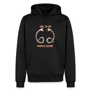 âme sœur - saint valentin - Sweat à capuche Premium bio Homme - noir - Devant - Nico (187cm)