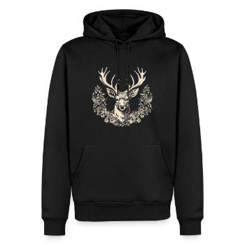 Hirsch Geweih Jäger Wandern Hirschmotiv - Männer Premium Bio Hoodie - Schwarz - Vorne - Nico (187cm)