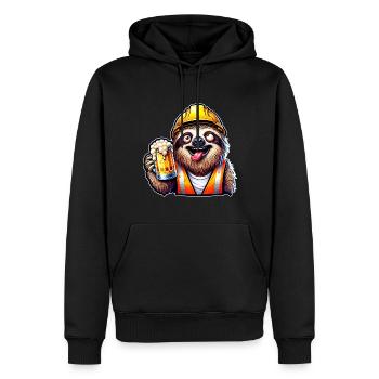Faultier Bauarbeiter Mit Bier Btrunken Lustig - Männer Premium Bio Hoodie - Schwarz - Vorne - Nico (187cm)