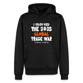 J’ai survécu à la guerre commerciale mondiale de 2025 3Feb25 Drôle - Sweat à capuche Premium bio Homme - noir - Devant - Nico (187cm)