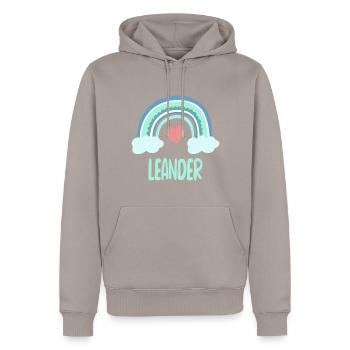 Leander Name Regenbogen Baby - Männer Premium Bio Hoodie - Taupe - Vorne - Nico (187cm)
