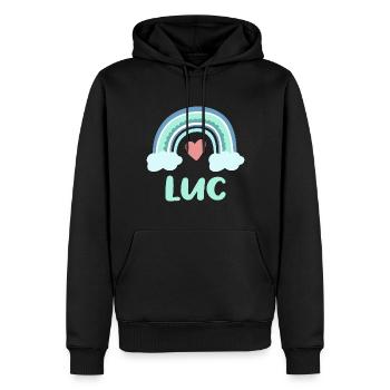 Luc Name Regenbogen Baby - Männer Premium Bio Hoodie - Schwarz - Vorne - Nico (187cm)