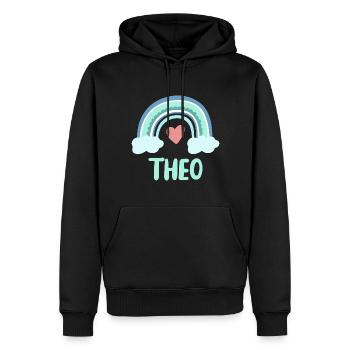 Theo Name Regenbogen Baby - Männer Premium Bio Hoodie - Schwarz - Vorne - Nico (187cm)
