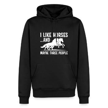 Ich mag Pferde und vielleicht 3 Personen - Männer Premium Bio Hoodie - Schwarz - Vorne - Nico (187cm)