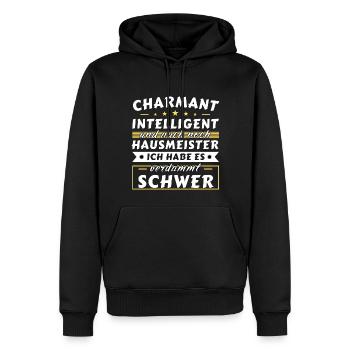 Charmant und intelligent - Hausmeister Edition - Männer Premium Bio Hoodie - Schwarz - Vorne - Nico (187cm)