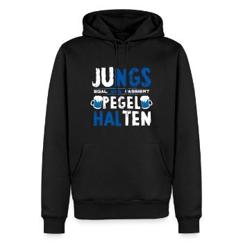 Jungs Pegel halten - Männer Premium Bio Hoodie - Schwarz - Vorne - Nico (187cm)
