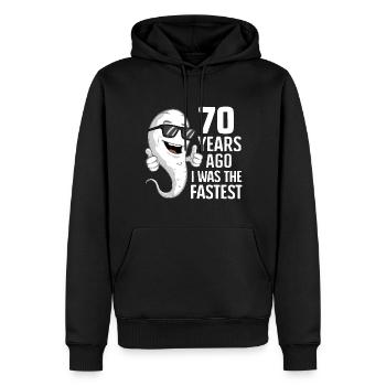 70 Years Ago I Was The Fastest - Lustiger Spruch - Männer Premium Bio Hoodie - Schwarz - Vorne - Nico (187cm)