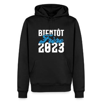 Cadeau Annonce grossesse bientôt Frère 2023. - Sweat à capuche Premium bio Homme - noir - Devant - Nico (187cm)