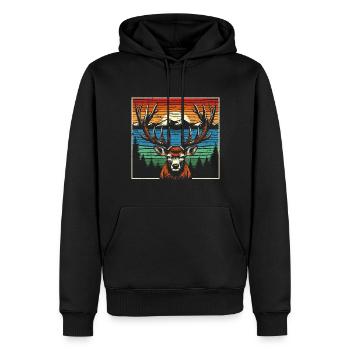 Vintage Hirsch - Einzigartiges Natur Geschenk - Männer Premium Bio Hoodie - Schwarz - Vorne - Nico (187cm)