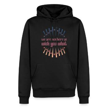 We are not here at wish you what Denglisch Retro - Männer Premium Bio Hoodie - Schwarz - Vorne - Nico (187cm)