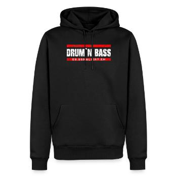 D ́N ́B - DNB - DRUM N’BASS - CADEAU - Sweat à capuche Premium bio Homme - noir - Devant - Nico (187cm)