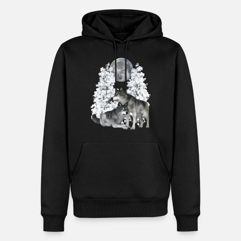 Wolf, Wölfe im Winter - Männer Premium Bio Hoodie - Schwarz