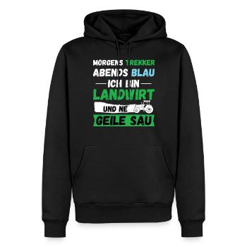 Morgens Trekker Abends Blau Landwirt Geile Sau - Männer Premium Bio Hoodie - Schwarz - Vorne - Nico (187cm)