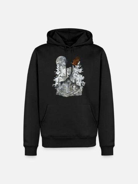 Wolves,Winter, Eagle, Moon - Men’s Premium Organic Hoodie - black