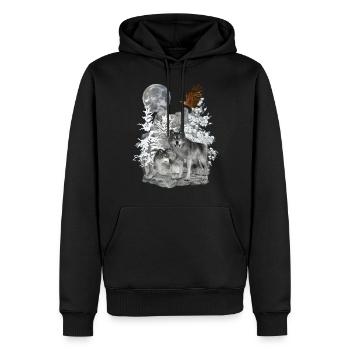 Loups sur les rochers avec aigle et lune - Sweat à capuche Premium bio Homme - noir - Devant - Nico (187cm)