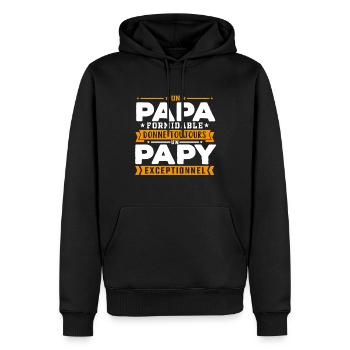 Un papa formidable devient un papy exceptionnel - Sweat à capuche Premium bio Homme - noir - Devant - Nico (187cm)